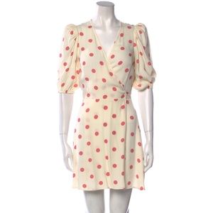 NWOT REFORMATION Olince Polka Dot Wrap Mini Dress Cream Pink Crepe Size XS